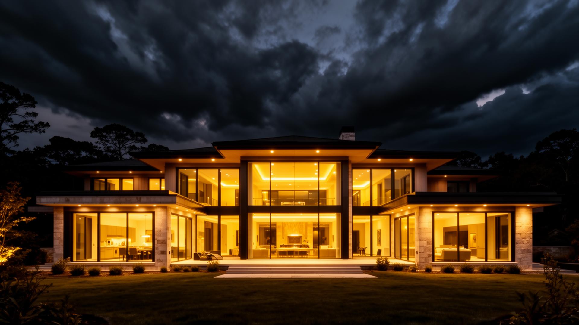 Luxury custom-built home at dusk in Central Ohio
